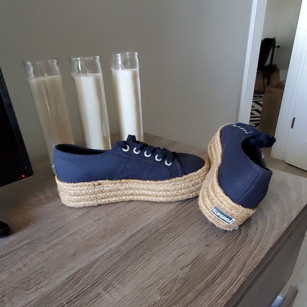 Superga Navy Platform Canvas Sneakers
